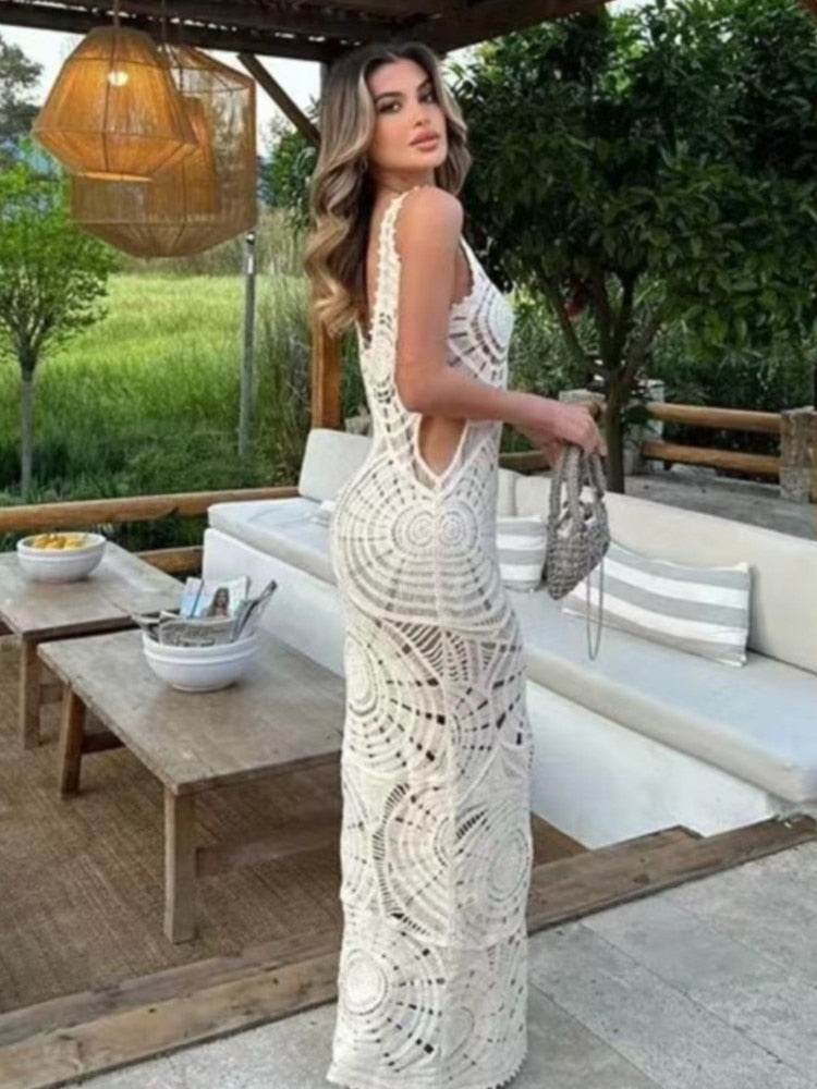 Knitted Hollow Out Crochet Long Dresses