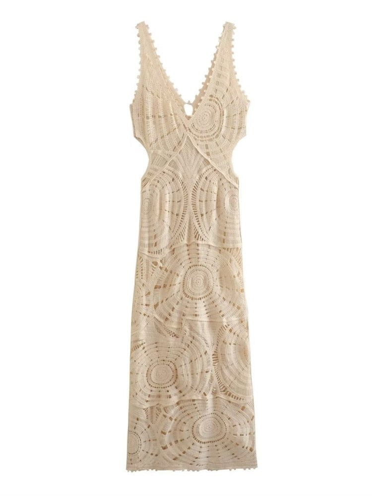 Knitted Hollow Out Crochet Long Dresses