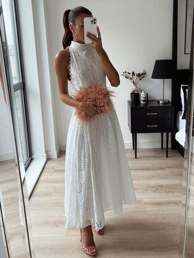 White Belt Sleeveless Long Dress