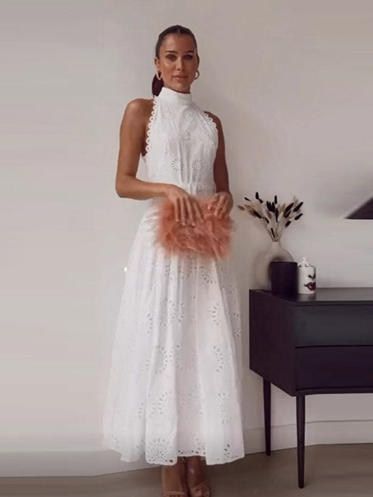 White Belt Sleeveless Long Dress