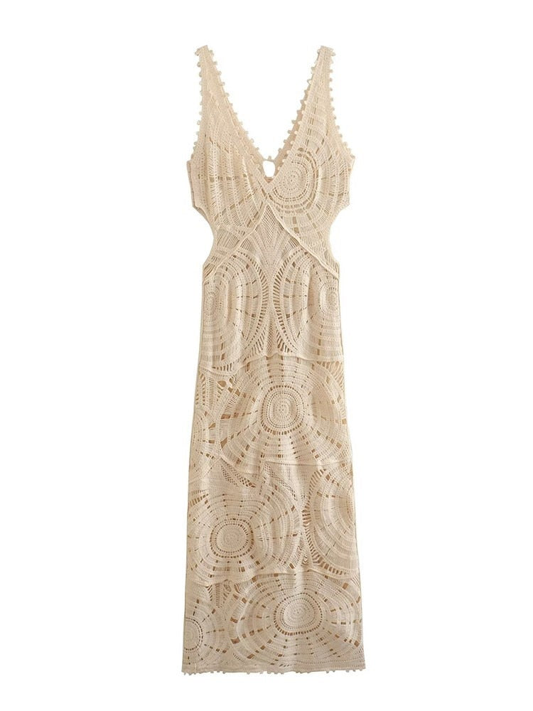 Knitted Hollow Out Crochet Long Dresses