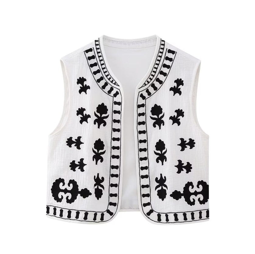 Casual White Printed Vintage Vest