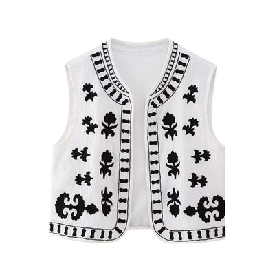 Casual White Printed Vintage Vest