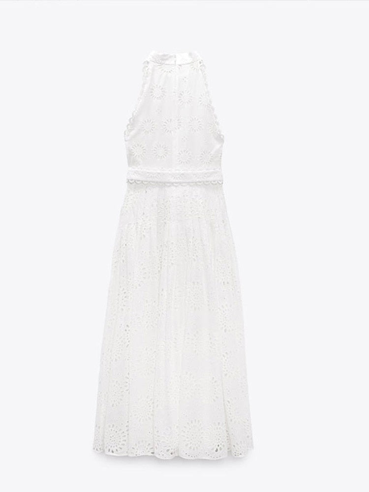White Belt Sleeveless Long Dress