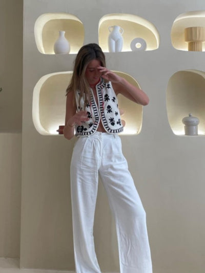 Casual White Printed Vintage Vest