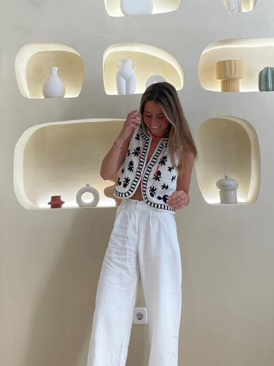 Casual White Printed Vintage Vest