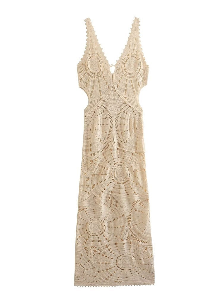 Knitted Hollow Out Crochet Long Dresses