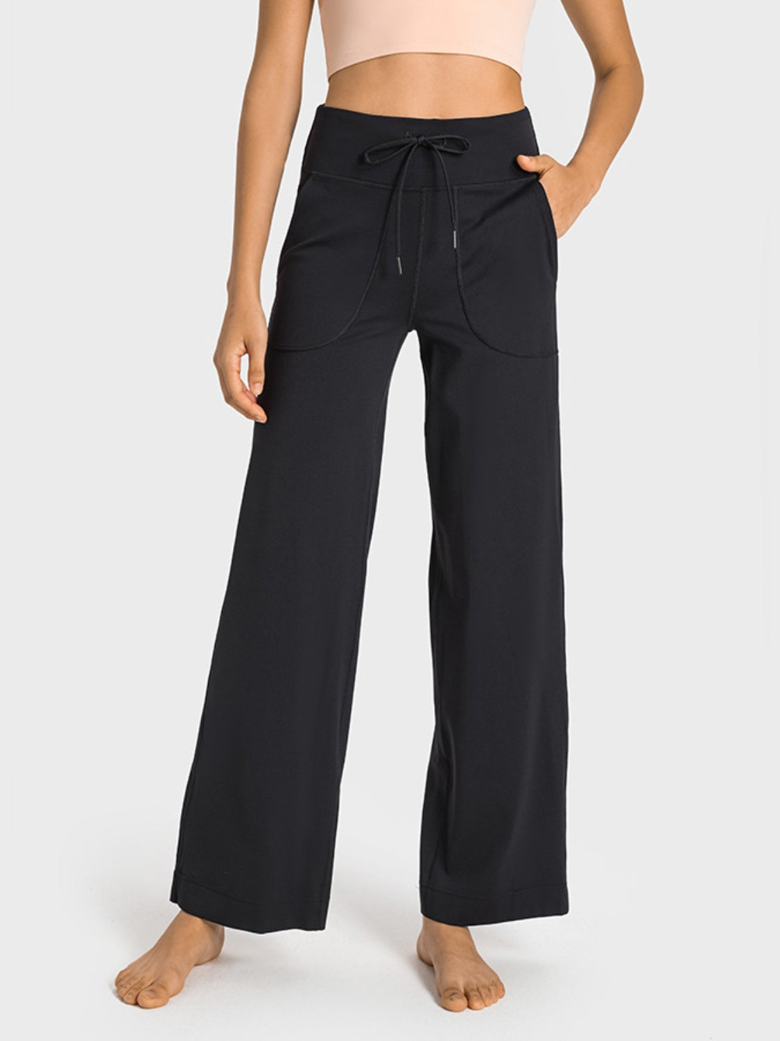 Drawstring Waist Wide Pants with Pockets