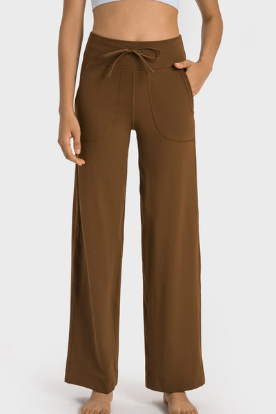 Drawstring Waist Wide Pants with Pockets