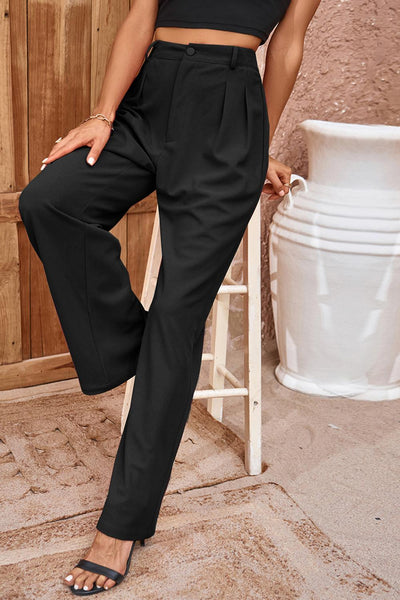 Pleated Detail Straight Leg Pants