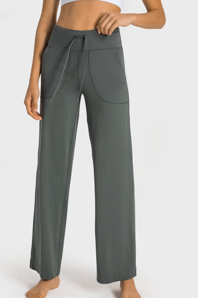 Drawstring Waist Wide Pants with Pockets
