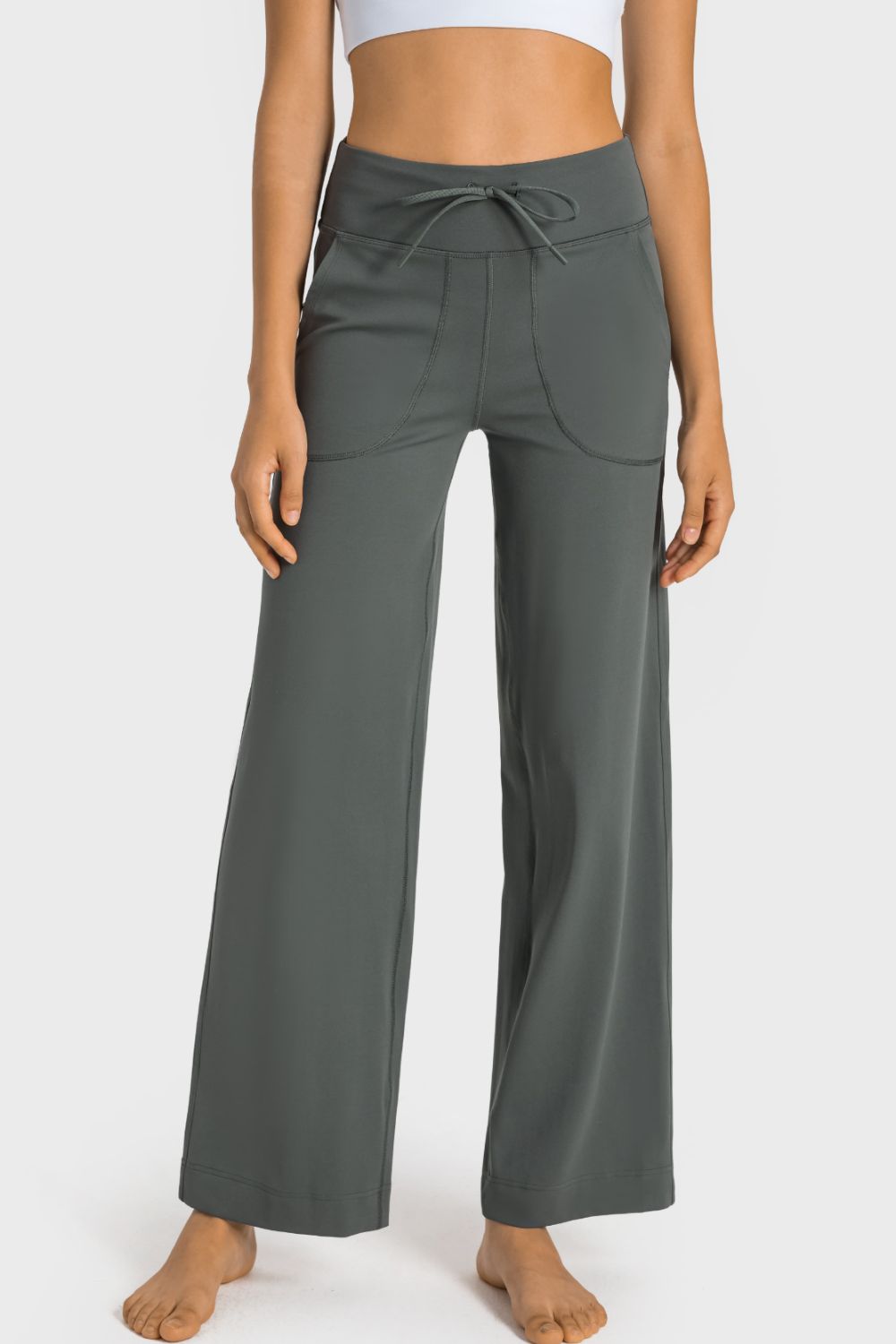 Drawstring Waist Wide Pants with Pockets