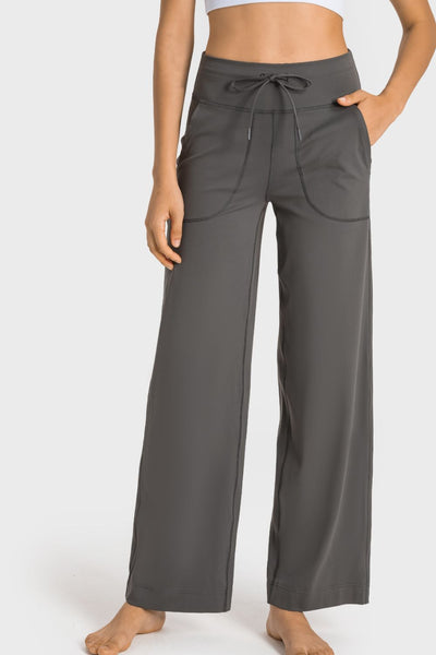 Drawstring Waist Wide Pants with Pockets