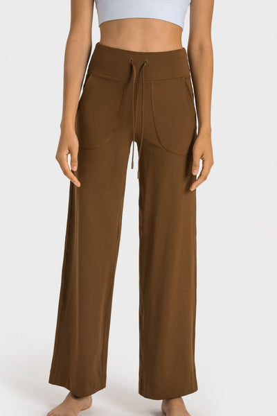 Drawstring Waist Wide Pants with Pockets