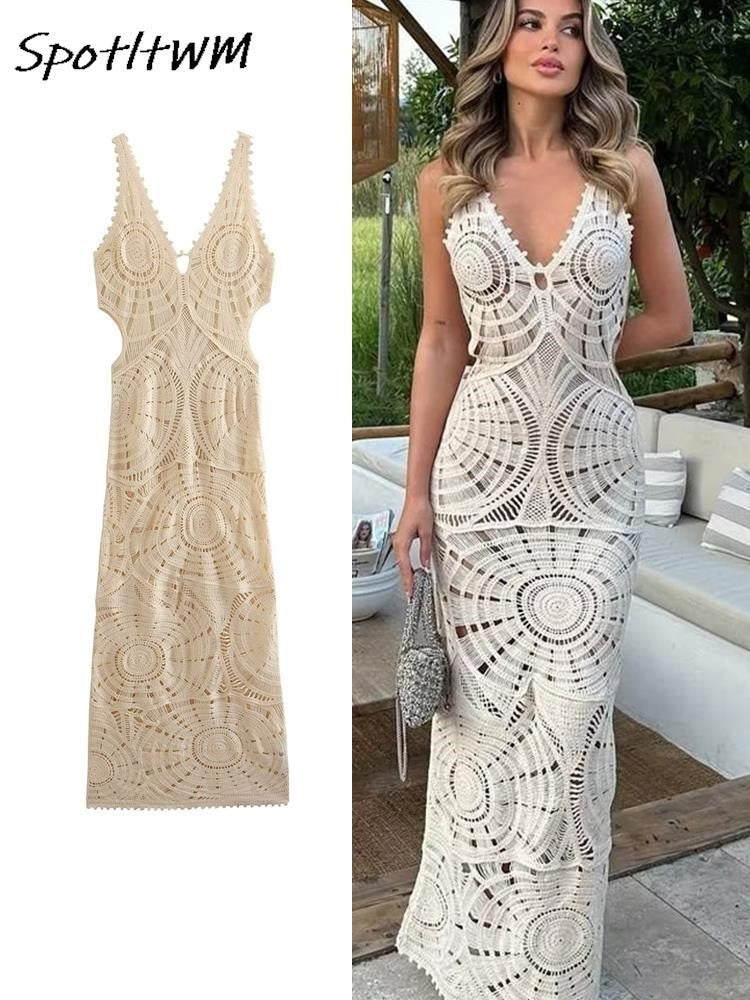 Knitted Hollow Out Crochet Long Dresses