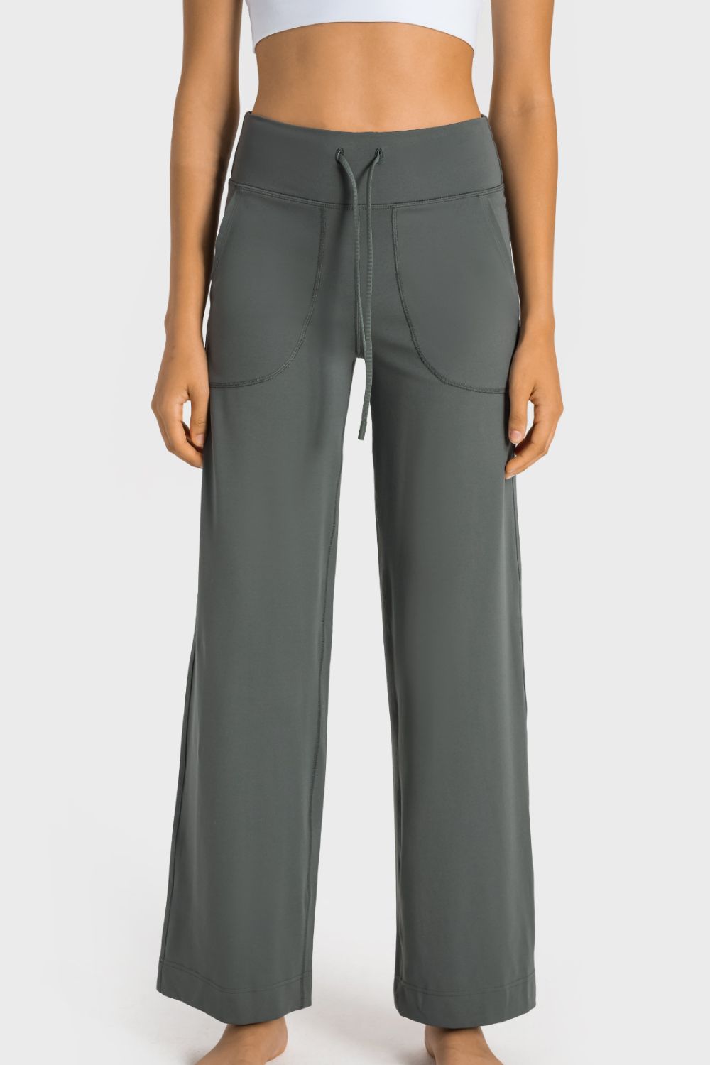 Drawstring Waist Wide Pants with Pockets