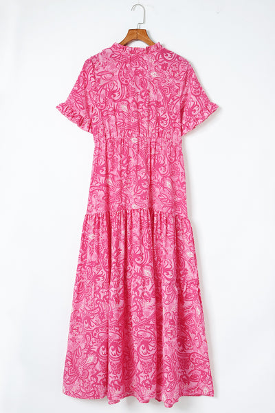 Paisley Print Flounce Sleeve Maxi Dress