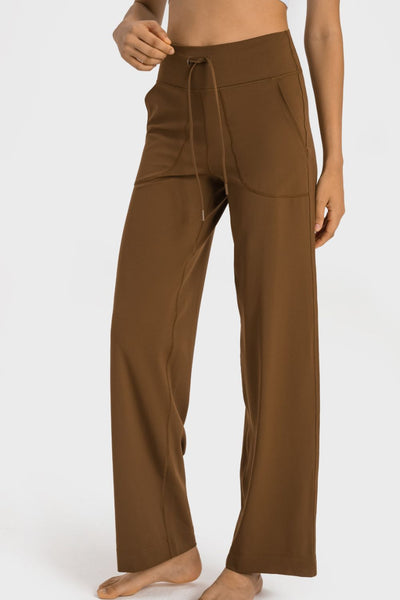 Drawstring Waist Wide Pants with Pockets
