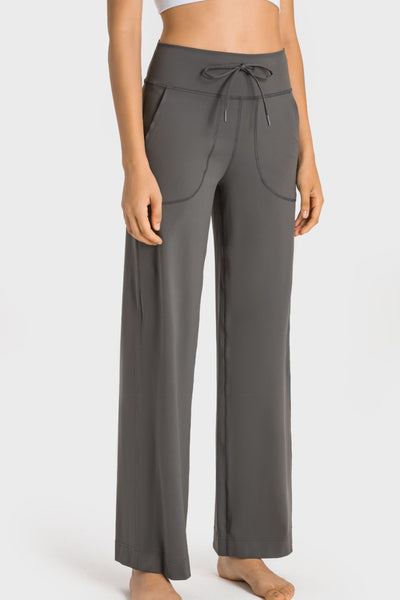 Drawstring Waist Wide Pants with Pockets